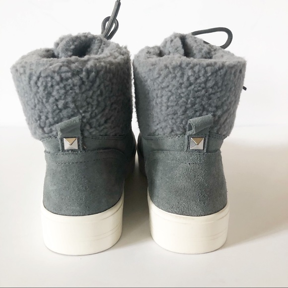 Marc Fisher Darlene Gray Suede Faux Fur Trimmed Platform Sneaker Boots Size 8.5 - Picture 5 of 8